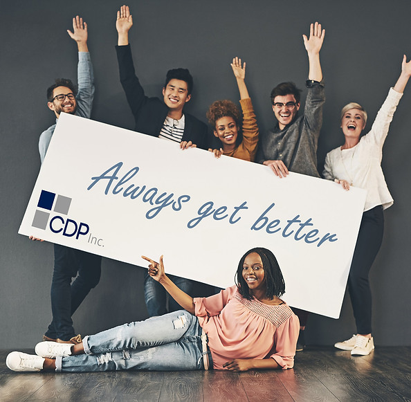 CDP employees holding a banner reading Always get better
